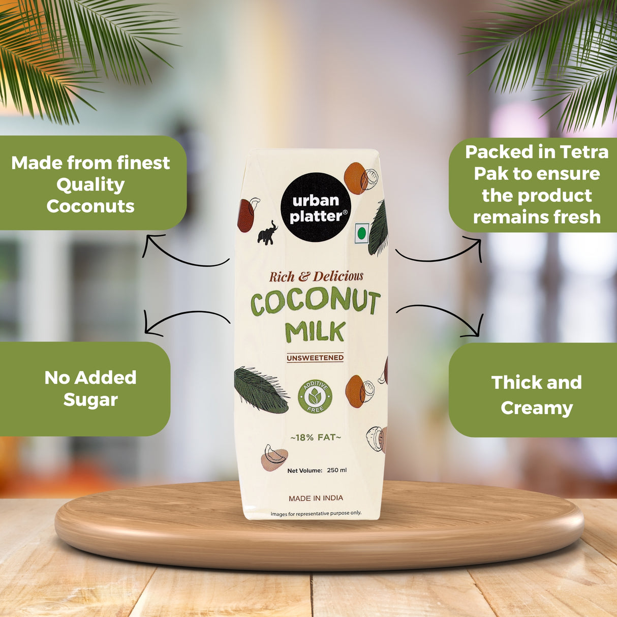 Urban Platter Coconut Milk, 250 ML (Additive Free | 18% Fat)