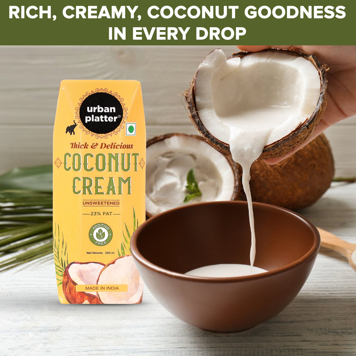 Coconut Cream, 250ml (Additive Free | 23% Fat | Pack of 21)