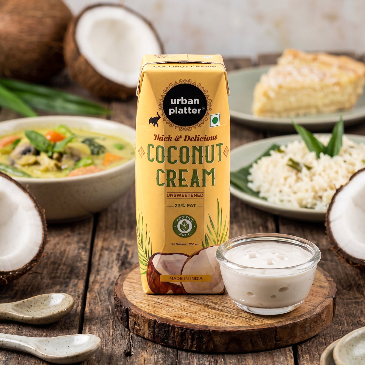 Unsweetened Coconut Cream, 250ml ( 23% Fat, Additive-Free, Made in India, 100% Pure & Thick, Clean Label)