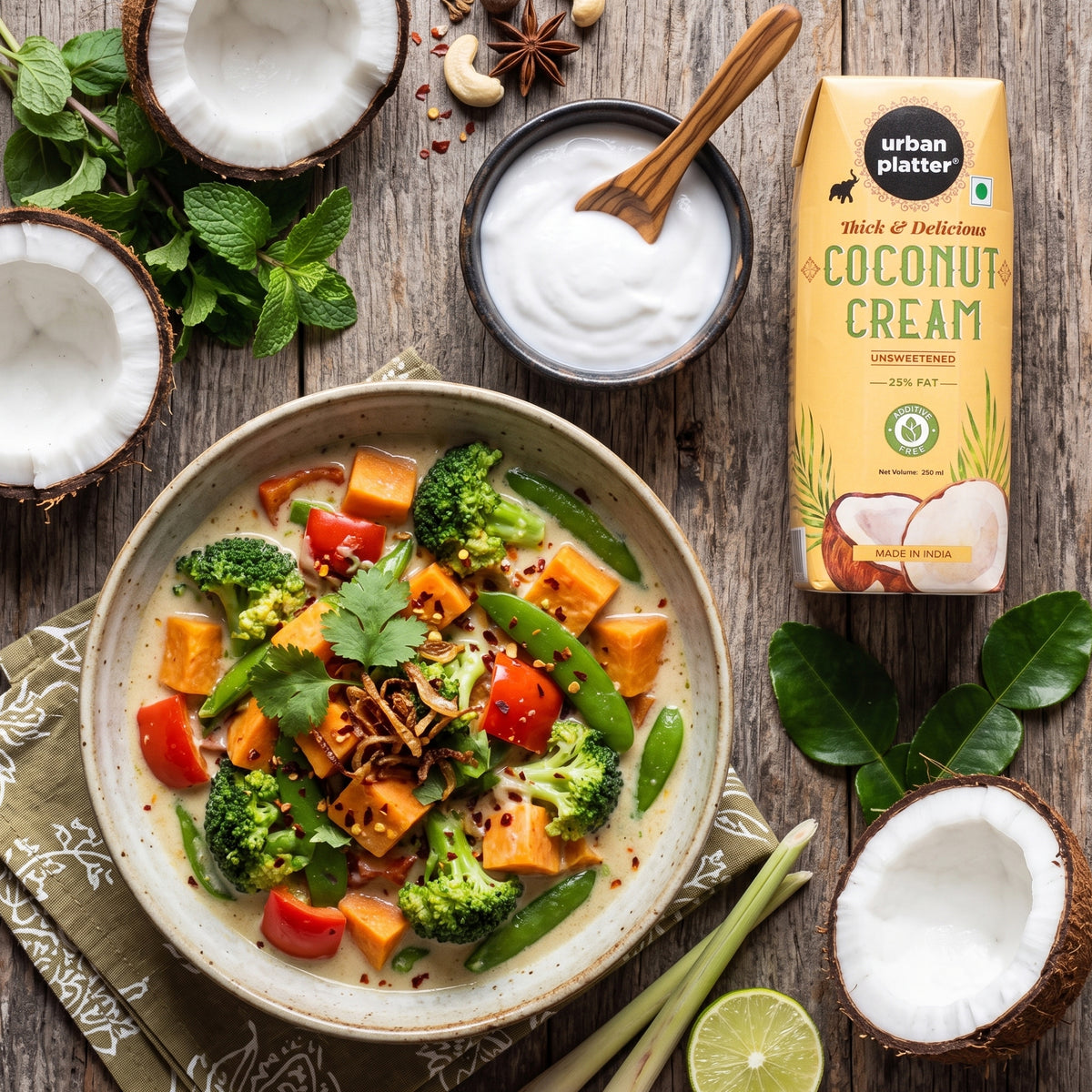 Unsweetened Coconut Cream, 250ml ( 23% Fat, Additive-Free, Made in India, 100% Pure & Thick, Clean Label)