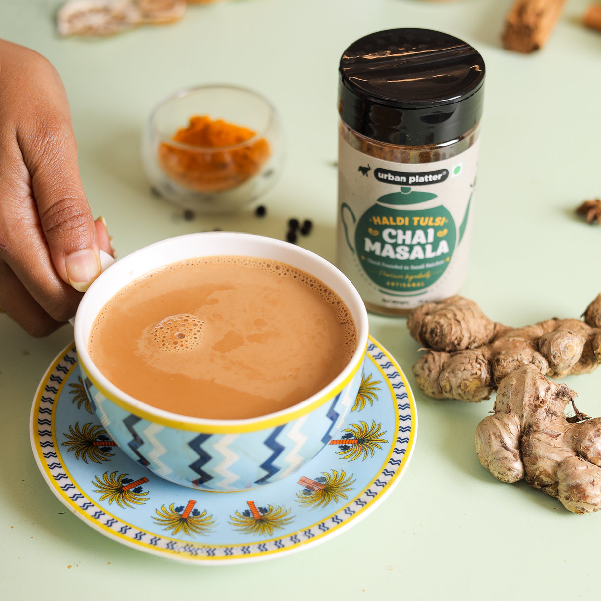Haldi Tulsi Chai Masala, 75g (Turmeric & Basil | Artisanal Tea Spice | Hand Pounded | Strong Aroma and Flavour)