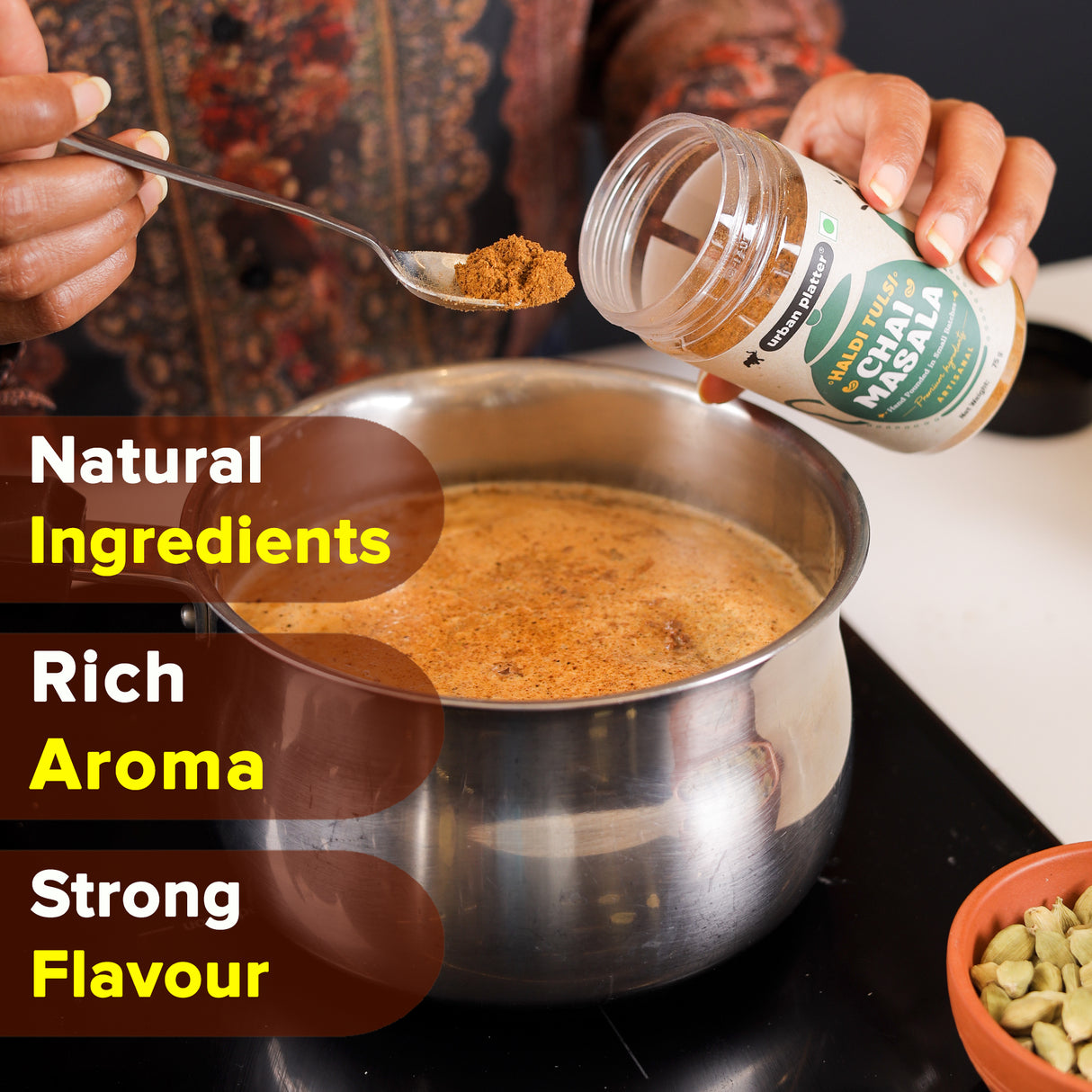 Haldi Tulsi Chai Masala, 75g (Turmeric & Basil | Artisanal Tea Spice | Hand Pounded | Strong Aroma and Flavour)