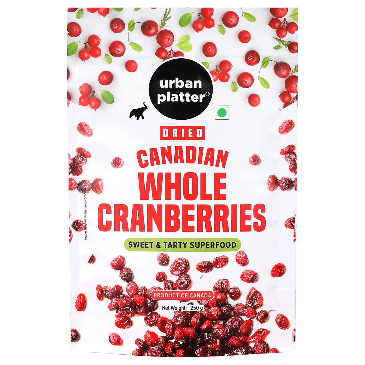 Urban Platter Dried Canadian Whole Cranberry, 250g (Dried Fruit Berries | Snack Pack | Sweet & Tarty)