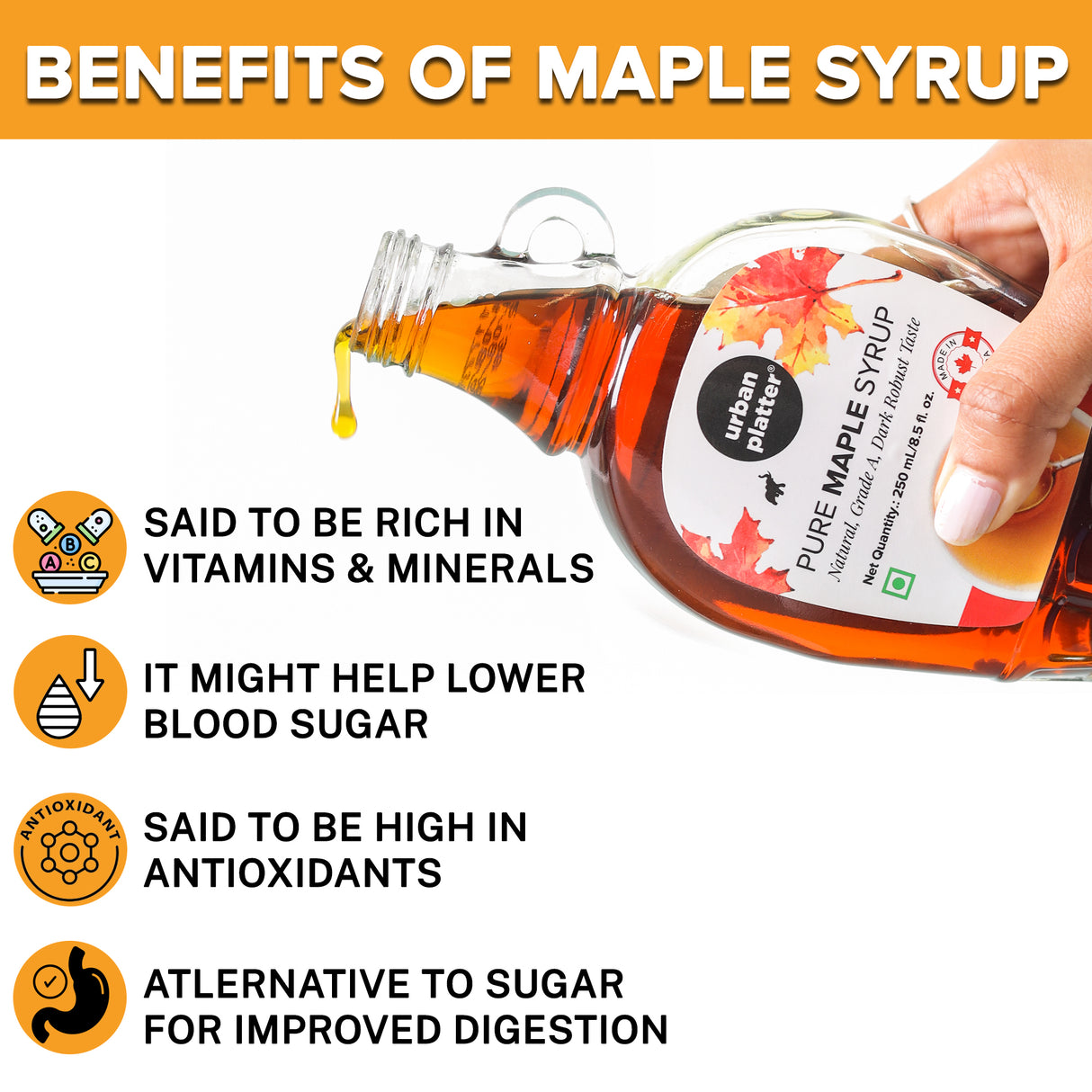 Urban Platter Pure Canadian Maple Syrup, 250ml