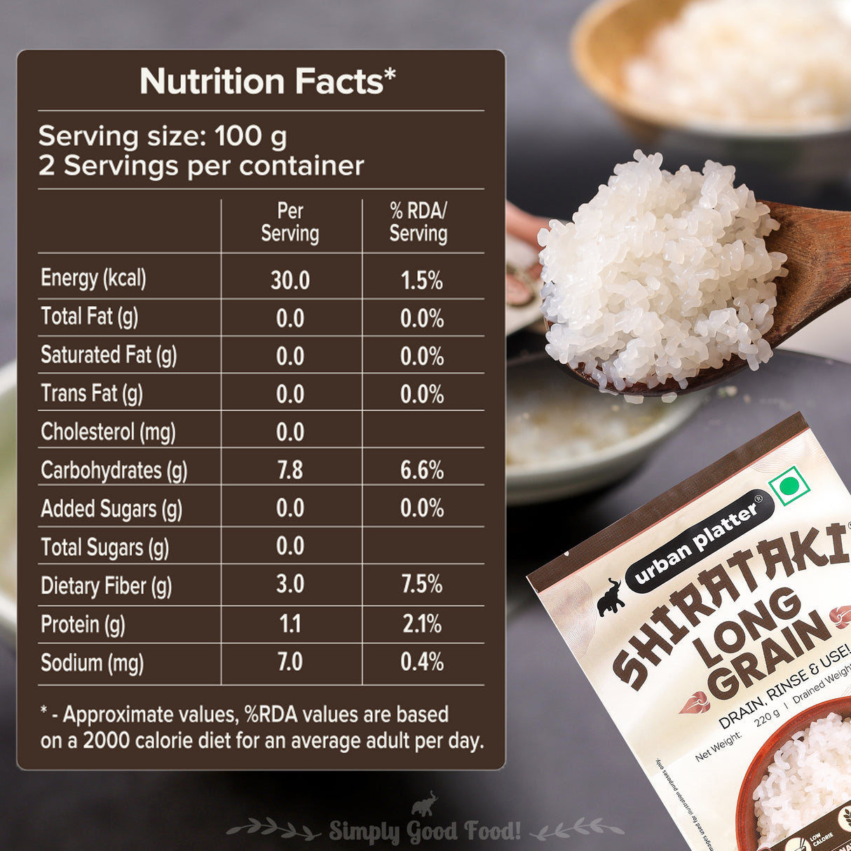 Urban Platter Shirataki Long-Grain Rice, 220g (Keto-Friendly | Low-Carb | Low-Calories | Fat-Free | Gluten-Free | Konjac Miracle Rice)