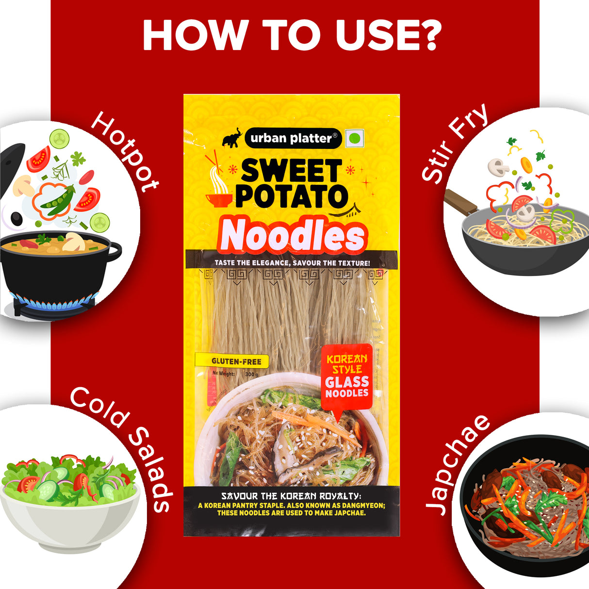 Urban Platter Sweet Potato Noodles (Dangmyeon), 300g (Korean Style Japchae Noodles| Glass Noodles | Additive Free | Gluten Free)