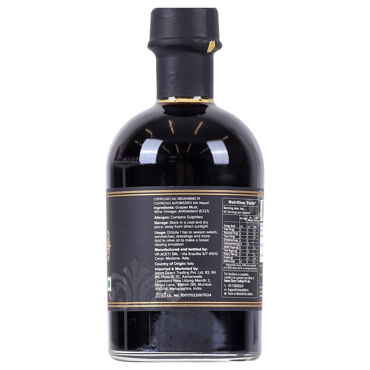 Italian Balsamic Vinegar of Modena, 250ml (Aceto Balsamico Tradizionale di Modena DOP, Aged for 3 years, Intense Grape Must Vinegar)