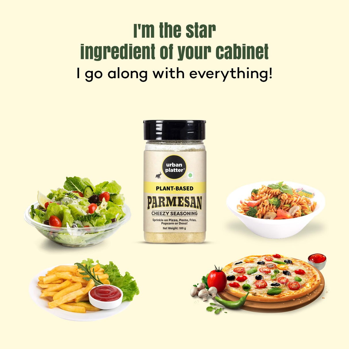 Urban Platter Parmesan Style Seasoning, 100g (Savoury Umami Sprinkle | Clean-Label | Ideal for Pasta, Salads, Snacks)