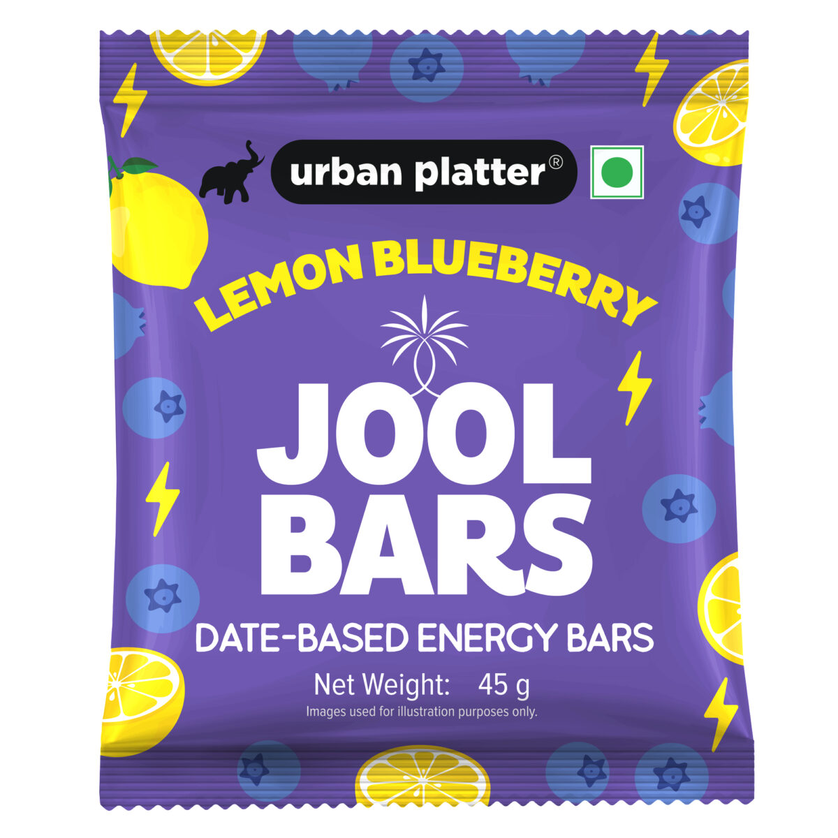 Urban Platter Lemon Blueberry Jool Bars, 45g (Medjool Date Based | Energy Bars | Pack of 1 | Plant Based | With Rolled Oats and Almond Flour)