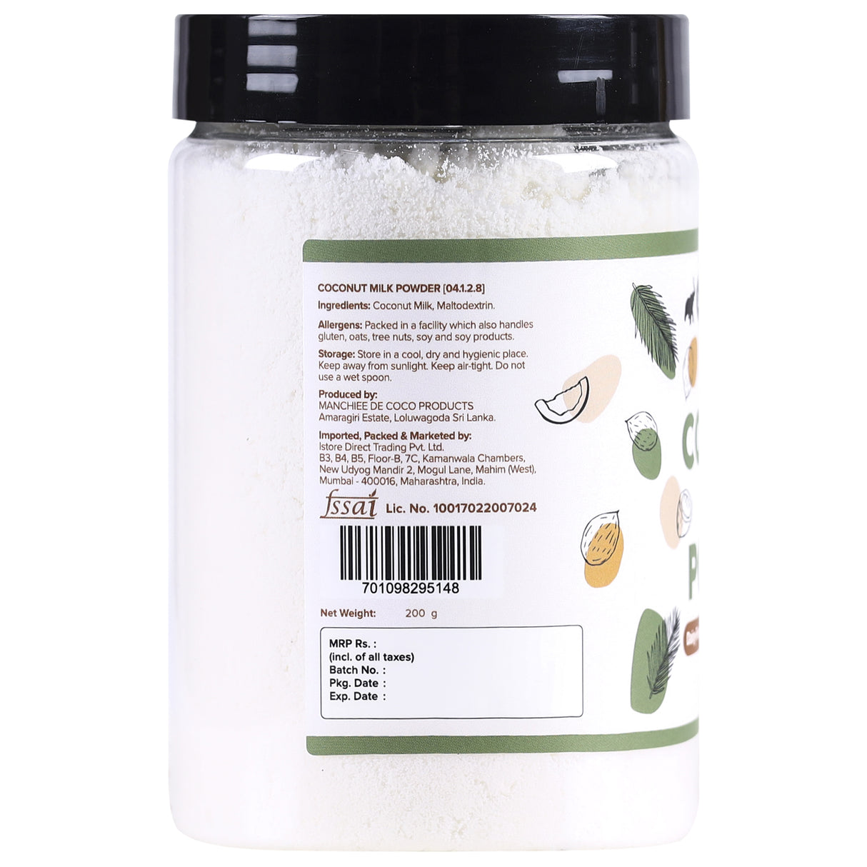 Urban Platter Coconut Milk Powder Jar, 200g (Plant-Based, Preservative-Free, Easy to use, Product of Sri Lanka, Dairy-Free, Source of Protein, Add to smoothies, curries, baked goods)