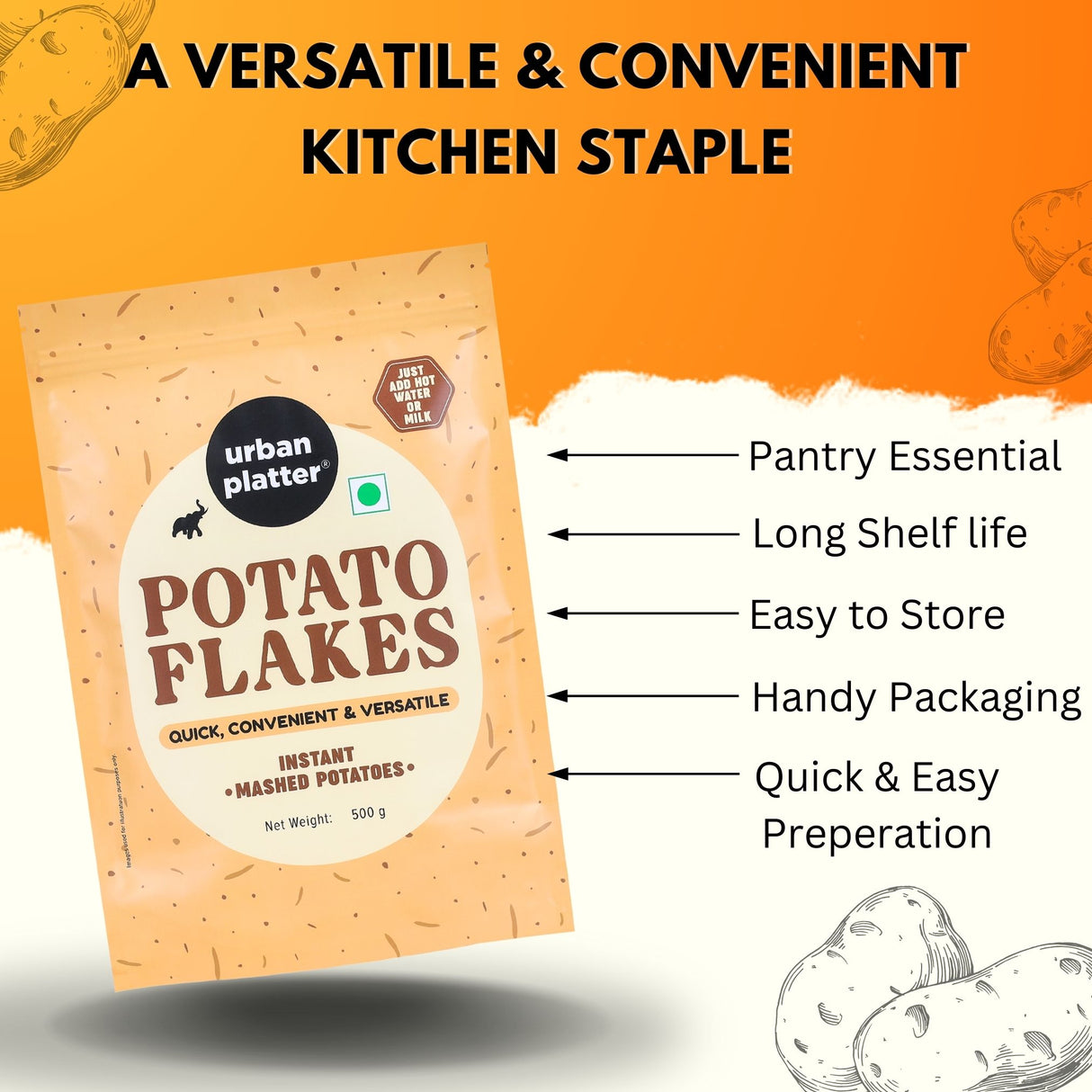 Urban Platter Potato Flakes 500g, (Dehydrated Potato Flakes | Ready to Use Dried Potato Bits | Quick and Convenient)