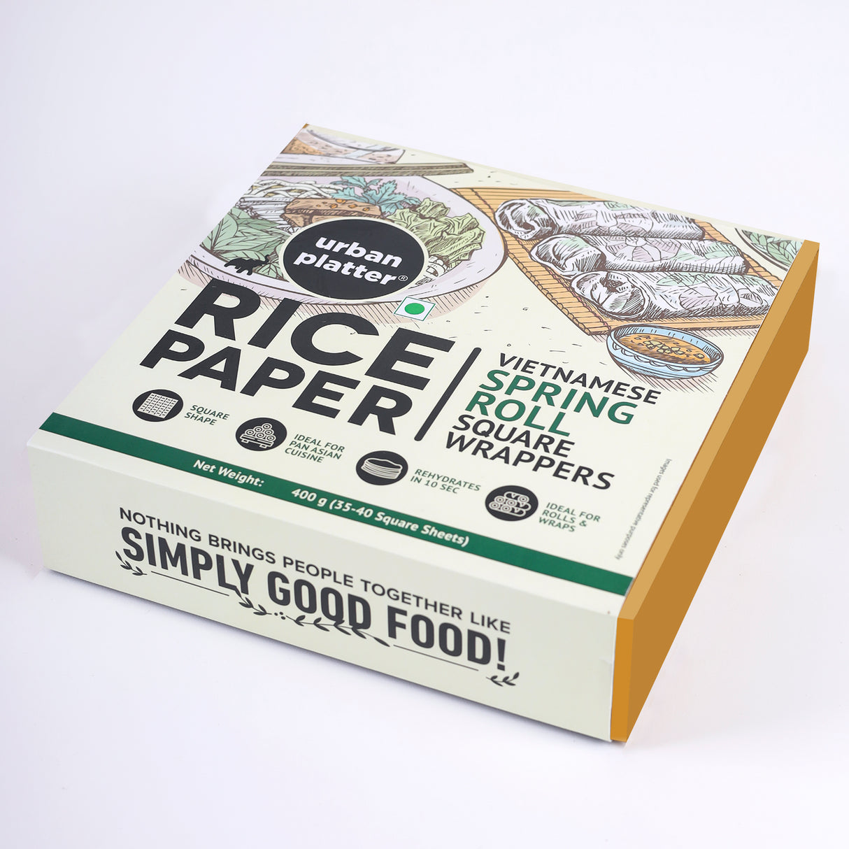 Urban Platter Square Rice Paper Sheets, 400g (Vietnamese Spring Roll Wrappers | Gluten Free | 22 cm each | Easy To Roll)