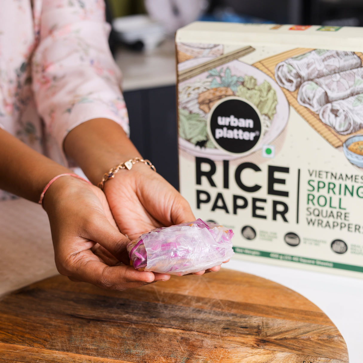 Urban Platter Square Rice Paper Sheets, 400g (Vietnamese Spring Roll Wrappers | Gluten Free | 22 cm each | Easy To Roll)
