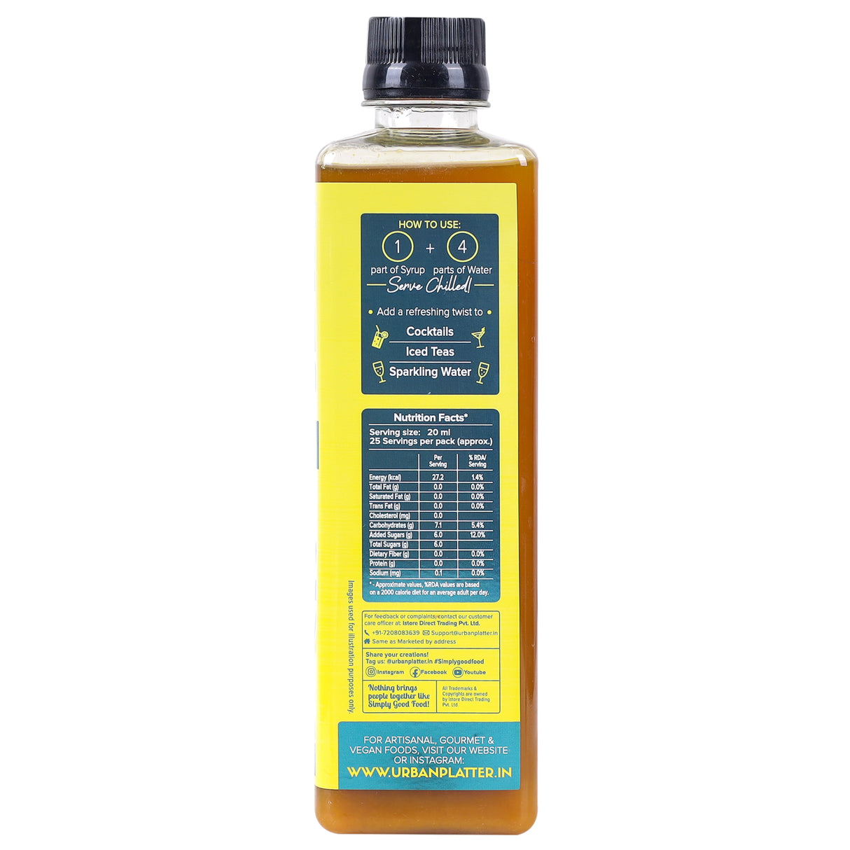 Urban Platter Ginger Lemon Syrup, 500ml (Refreshing | Tangy and Zesty | Sweetened)