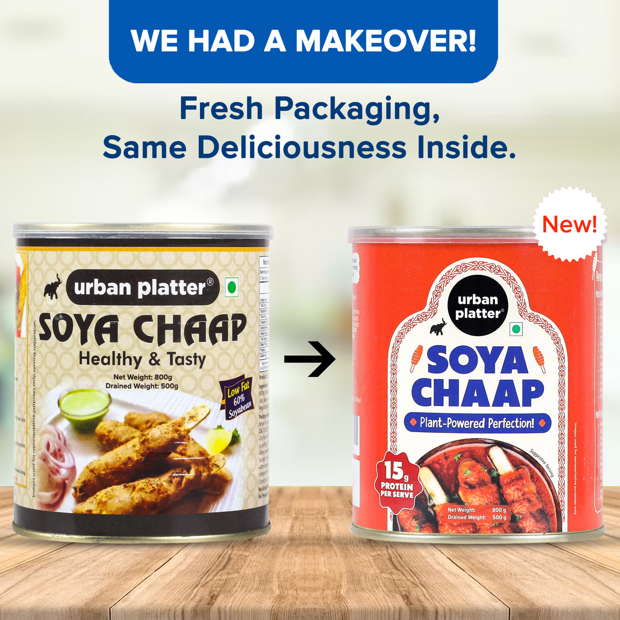 Urban Platter Soya Chaap in Brine, 800g (Canned | Chunks on Stick | Drained Weight - 500g, Rich in Plant Protein| Soy Chap)