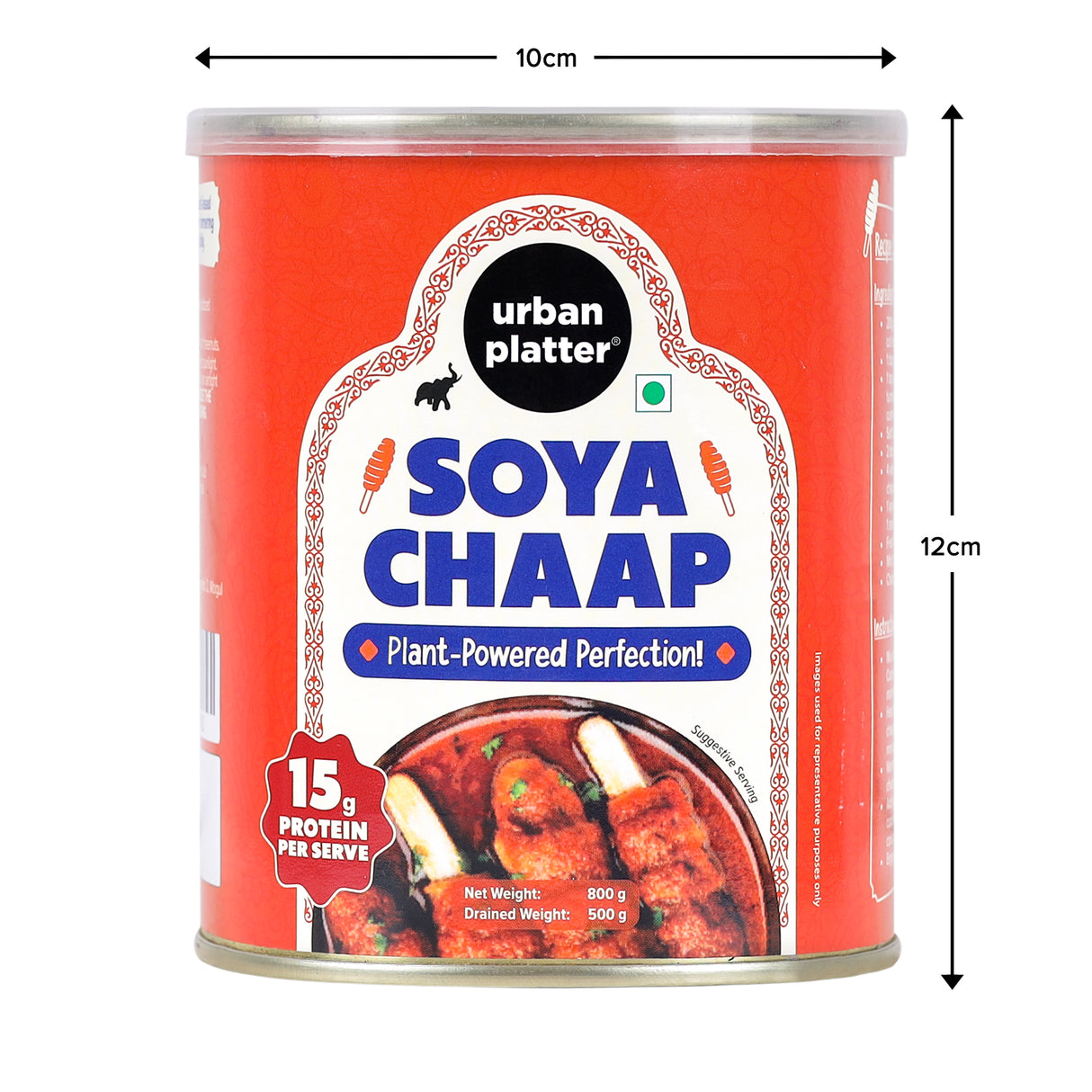 Urban Platter Soya Chaap in Brine, 800g (Canned | Chunks on Stick | Drained Weight - 500g, Rich in Plant Protein| Soy Chap)