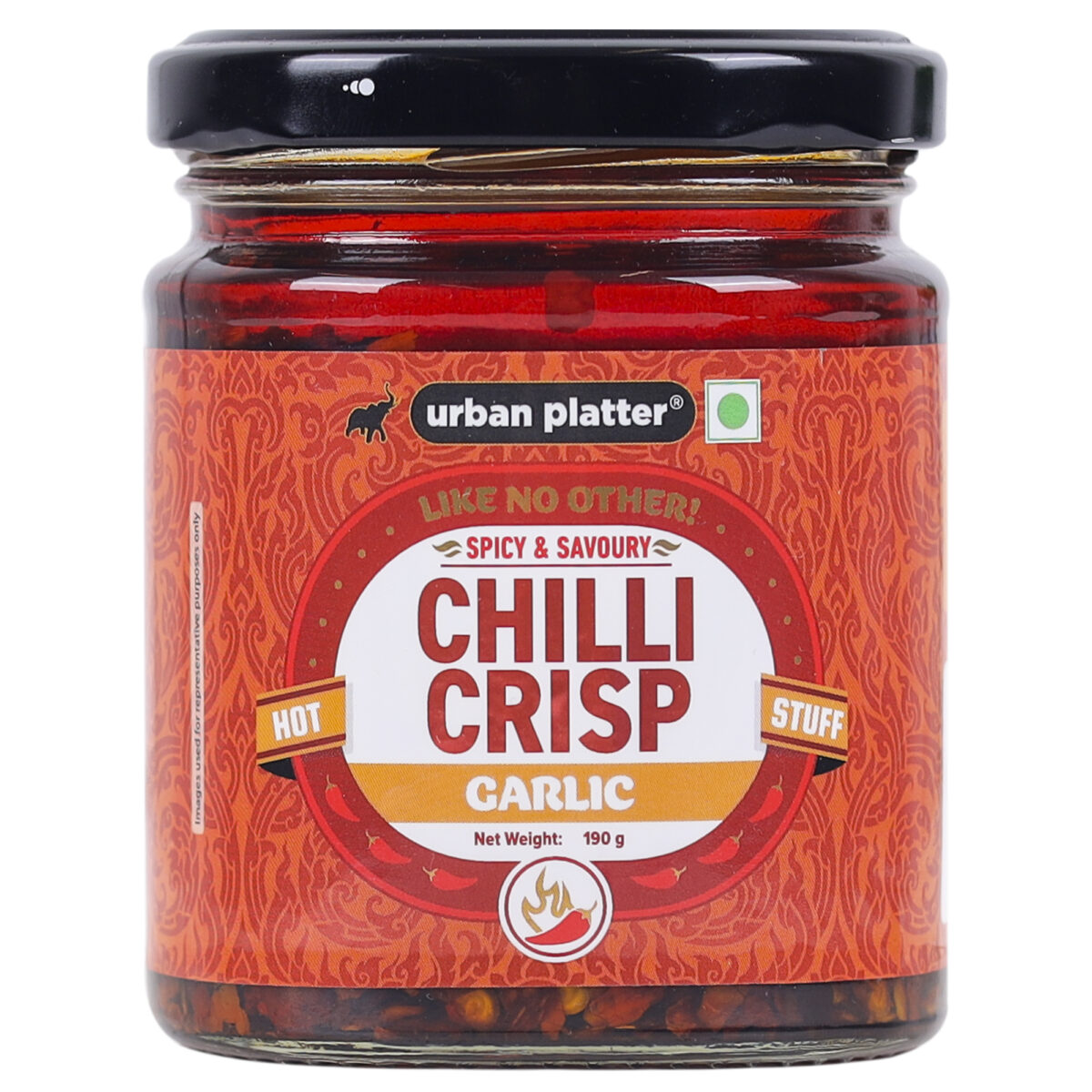 Urban Platter Chilli Garlic Crisp, 190g (Crunchy Chilli and Garlic in Sunflower Oil | Versatile Condiment | Spicy | Savoury)