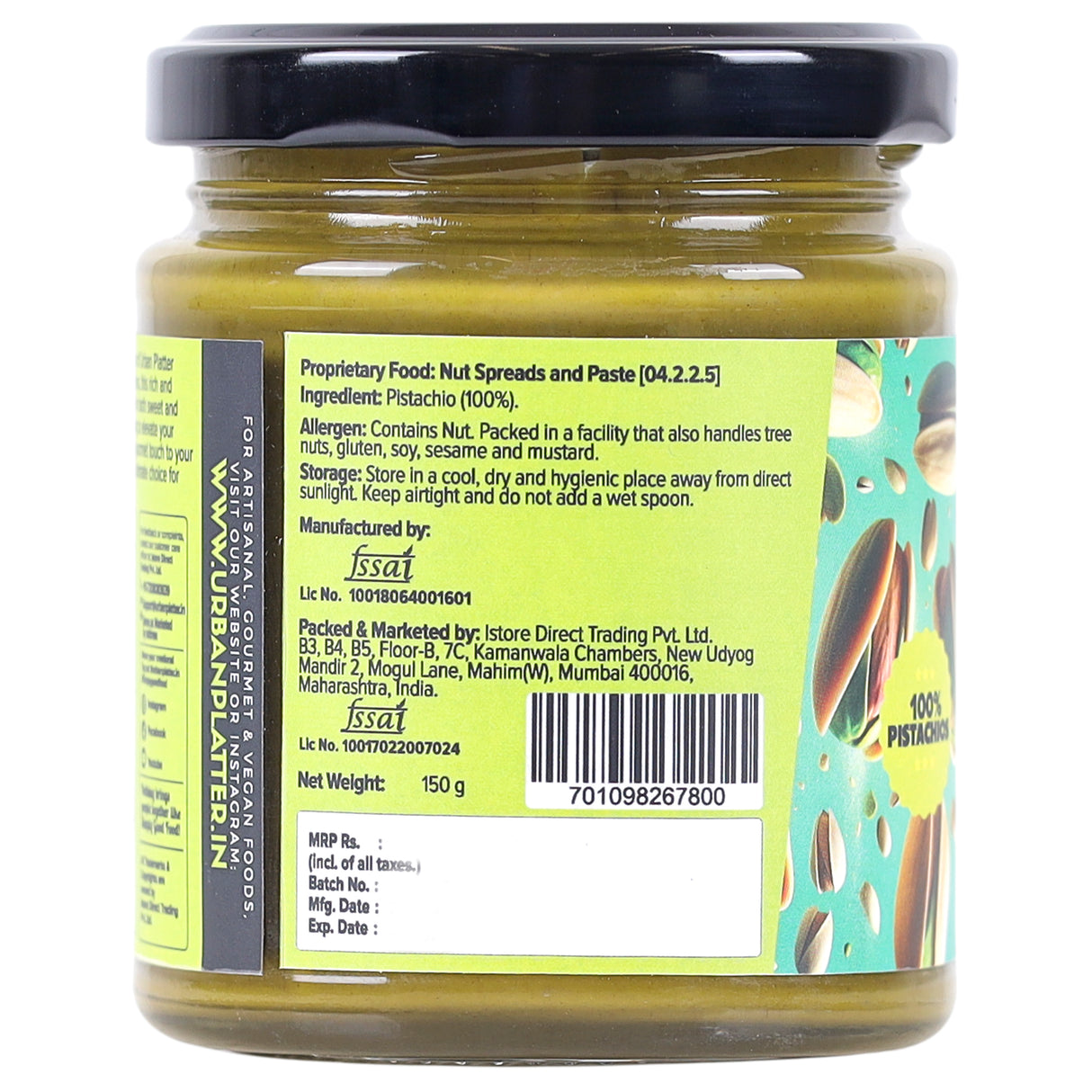 Urban Platter Pishori Pistachio Paste, 150g (Pure Pista Butter)