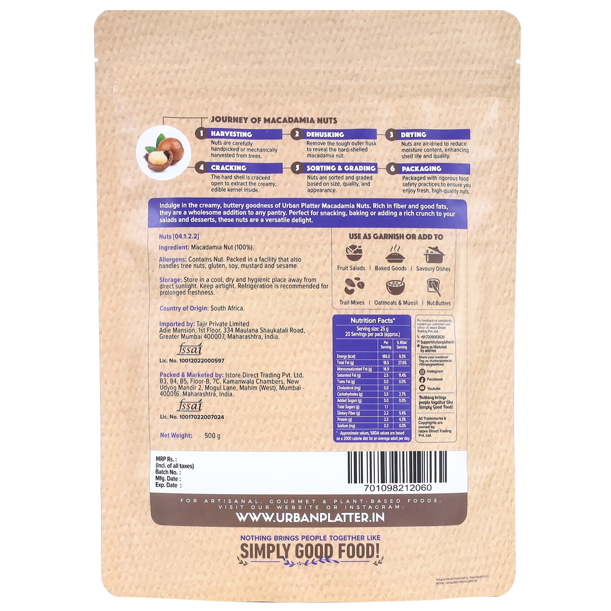 Urban Platter Bold and Exotic Macadamia Nuts, 500g (Grade A, Crunchy, perfect for guilt-free snacking)