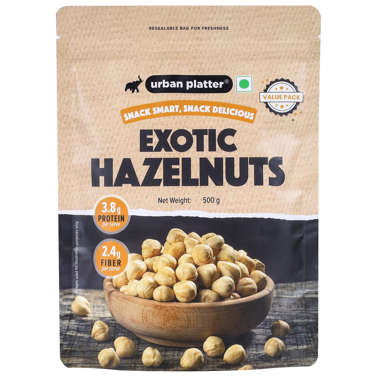 Urban Platter Exotic Hazelnut Kernels, 500g (Protein & Fibre-Rich | Nutrient-Dense | Perfect for Snacking & Desserts)