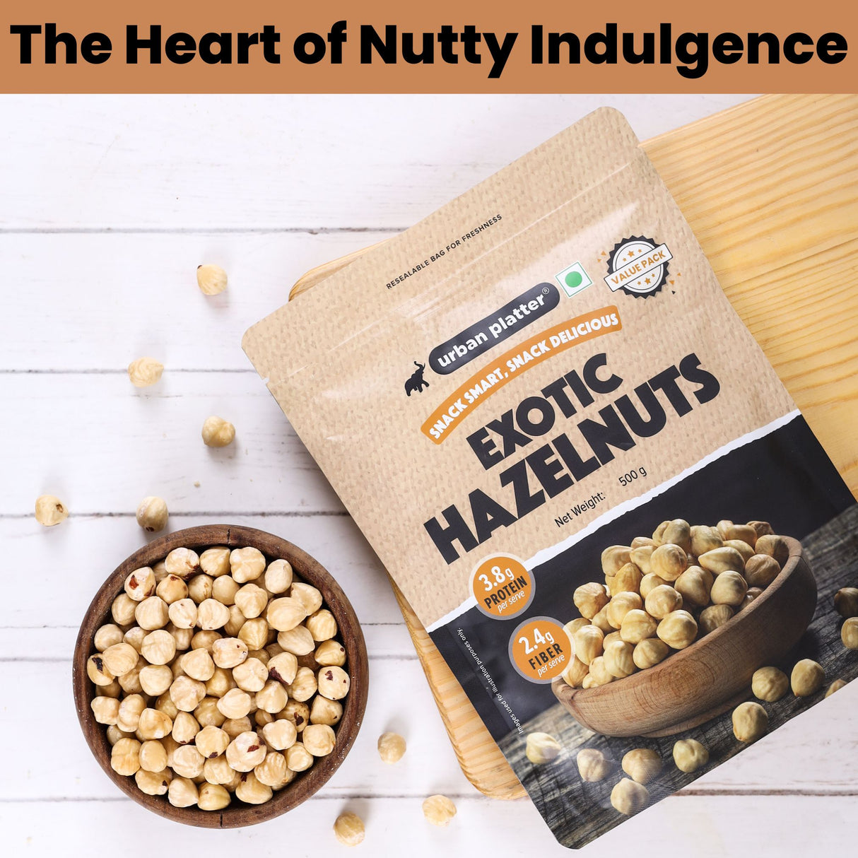 Urban Platter Exotic Hazelnut Kernels, 500g (Protein & Fibre-Rich | Nutrient-Dense | Perfect for Snacking & Desserts)