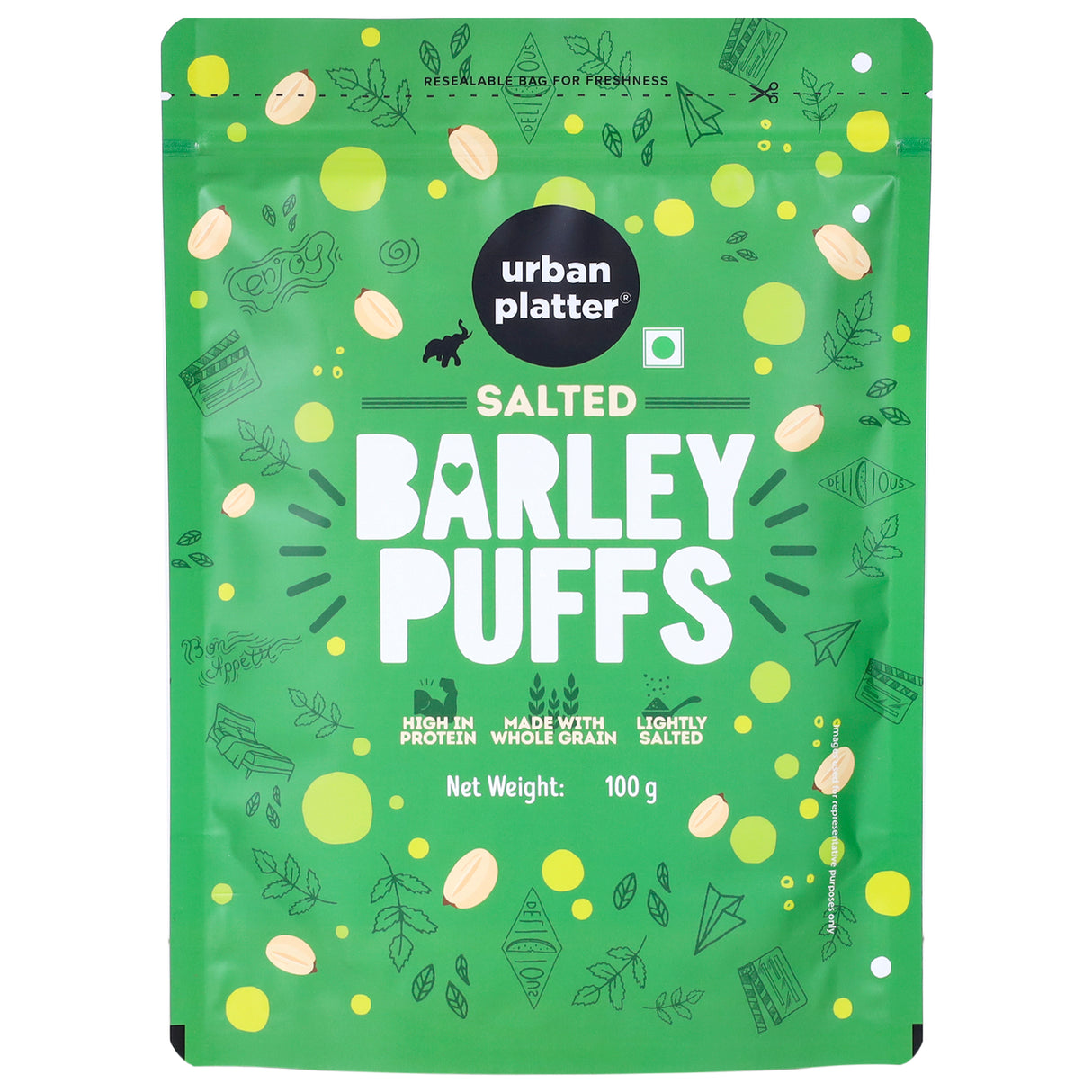 Urban Platter Barley Puff, 100g (Lightly Salted | High in Protein | Made from Whole Grain | Low-Fat Snack)