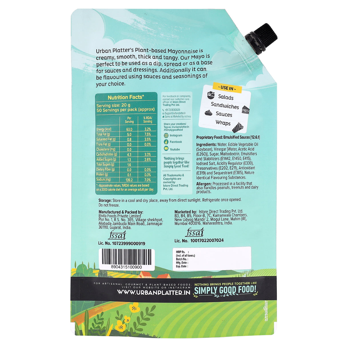 Urban Platter Premium Mayo, 1Kg (Dairy-free Mayonnaise, No Palm Oil, No Trans-fat) (HoReCa)