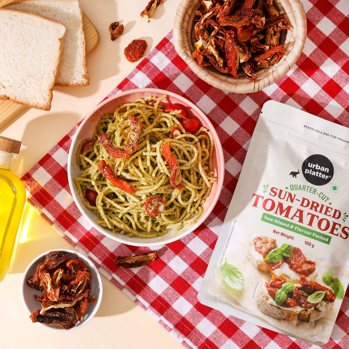 Urban Platter Sun-Dried Tomatoes, 100g (Naturally Dried Style Tomatoes, Rich Umami Flavour, Perfect for Pasta, Pesto, Salads, Sandwiches & Mediterranean Cooking)