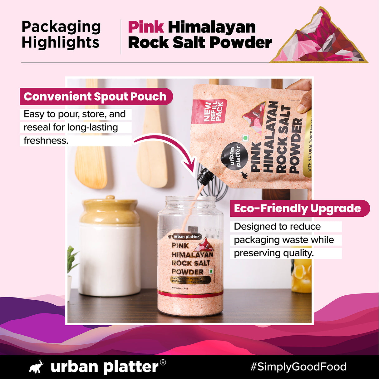 Pink Himalayan Rock Salt Powder, 1kg (Unrefined | Additive Free | 100% Pink Rock Salt | Sendha Salt | Resealable Pouch)