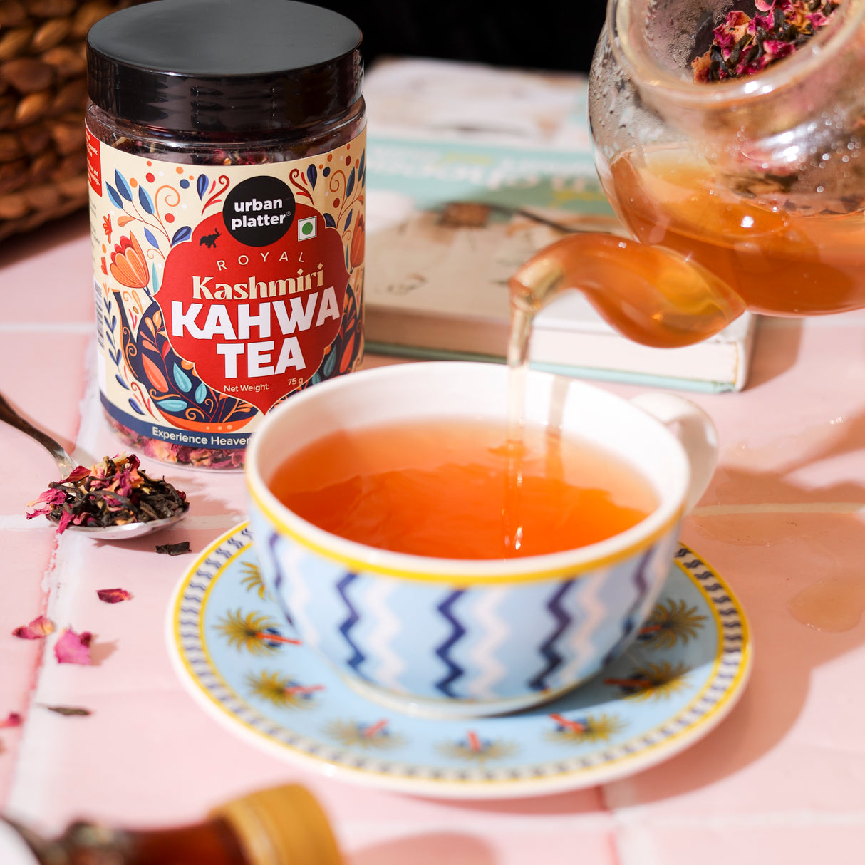 Royal Kashmiri Kahwa Tea, 75g (Saffron Infused Herbal Green Tea Blend with Spices | Aromatic, Refreshing & Perfect for Wellness)