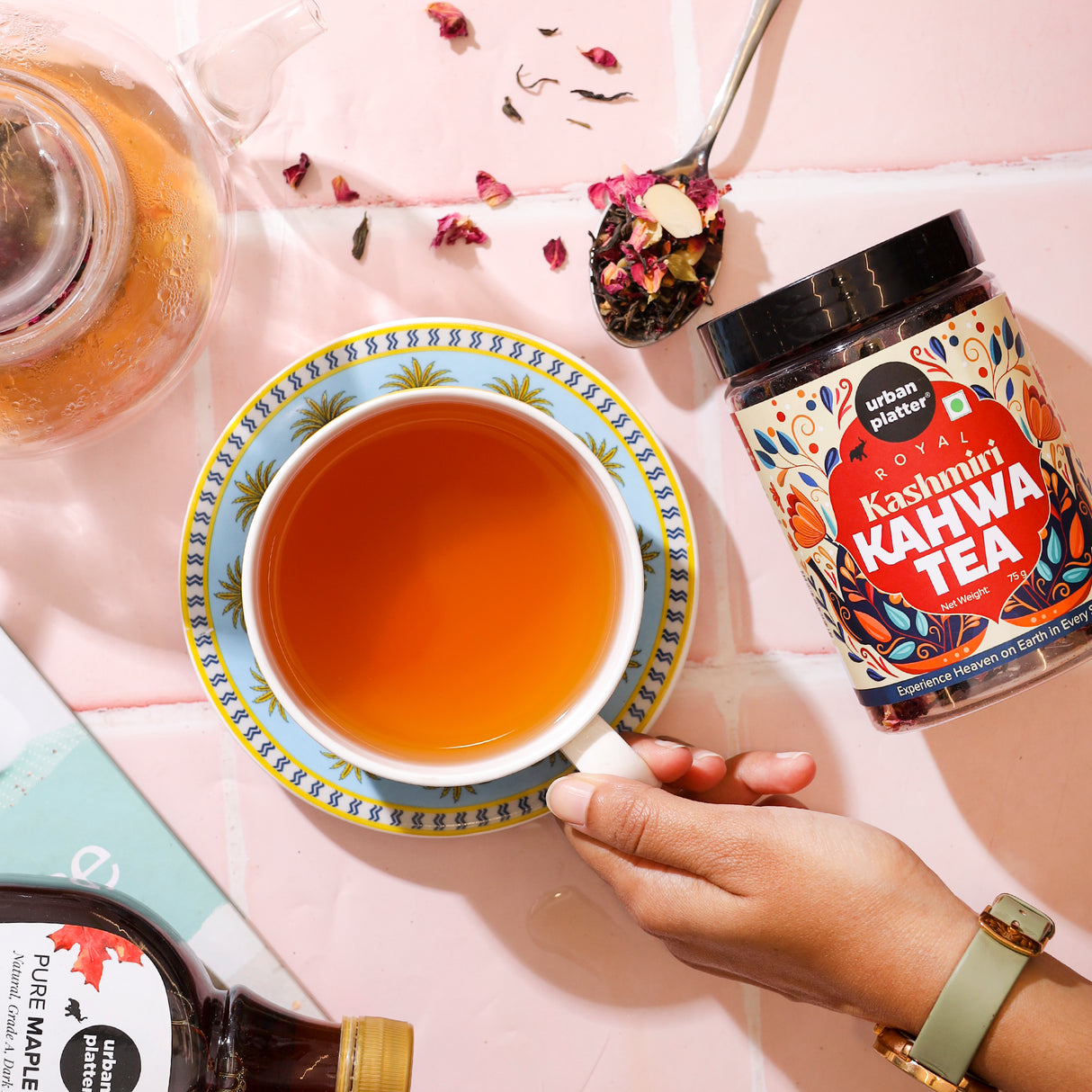 Royal Kashmiri Kahwa Tea, 75g (Saffron Infused Herbal Green Tea Blend with Spices | Aromatic, Refreshing & Perfect for Wellness)