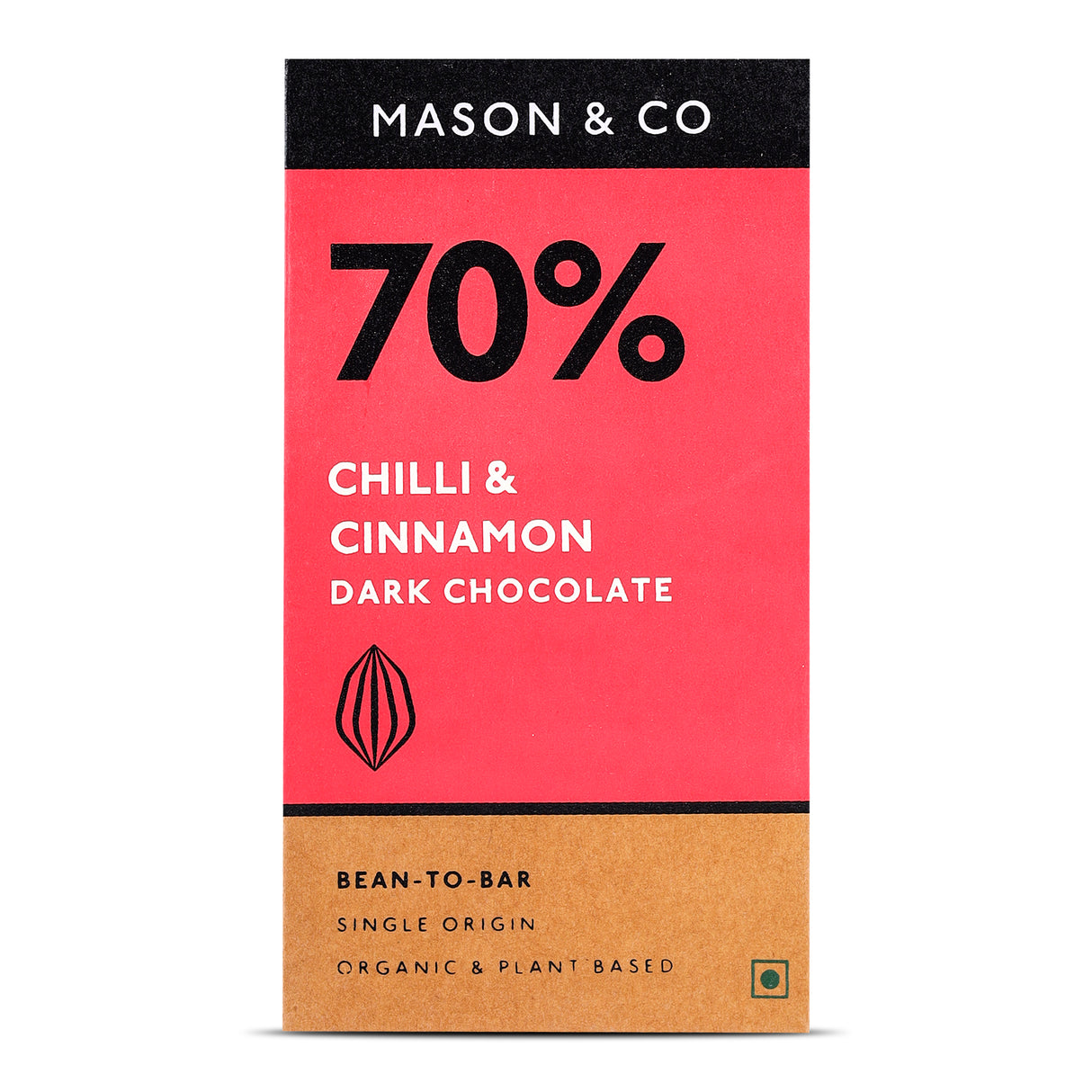 Mason & Co. 70% Chilli and Cinnamon Dark Organic Artisanal Chocolate Bar, 60g