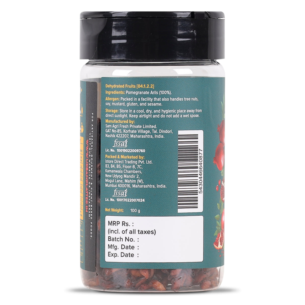 Anardana, 100g (Dried Pomegranate Arils, Healthy Snacks, Naturally sweet, Superfood goodness)