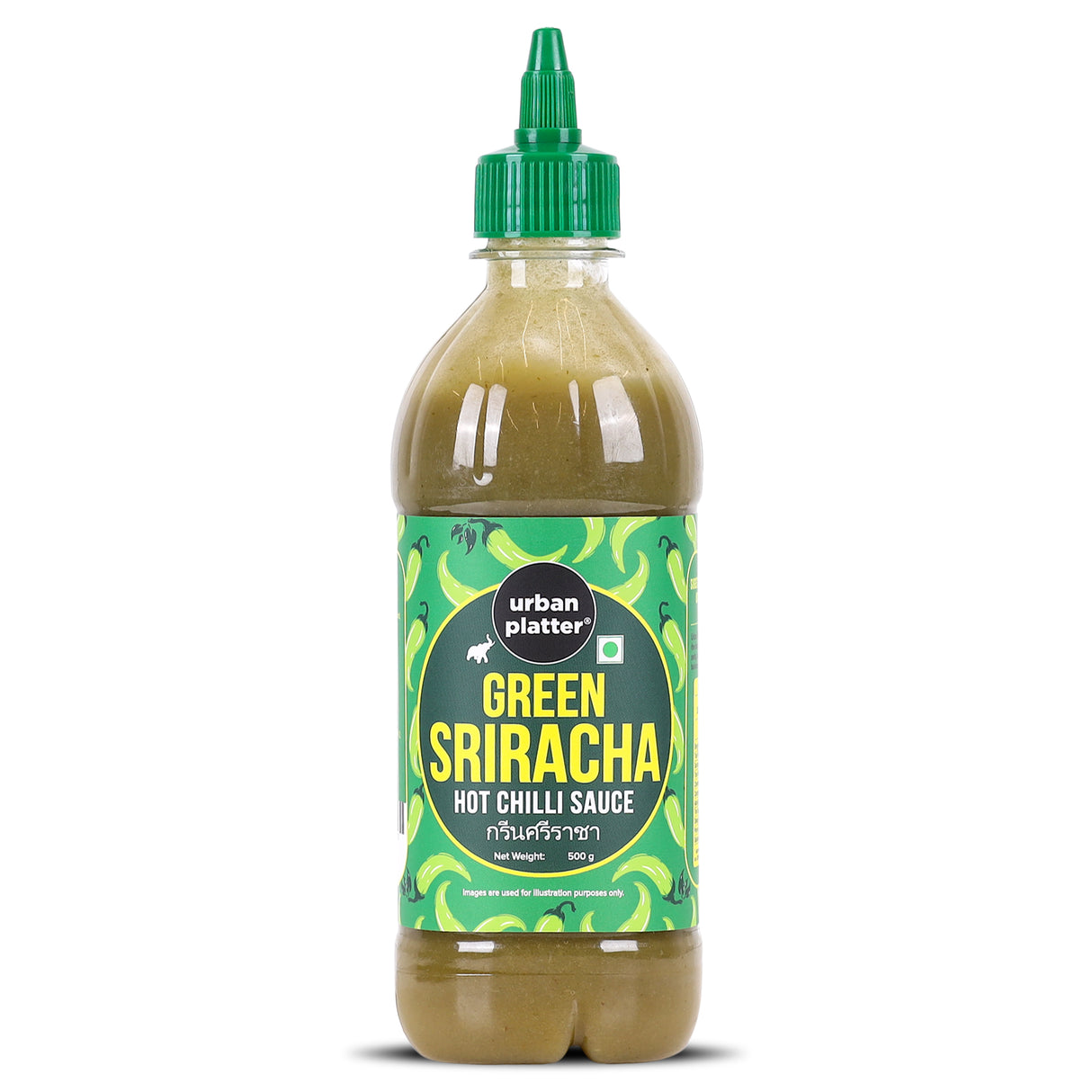 Urban Platter Green Sriracha Hot Chilli Sauce – 500g | Spicy & Tangy Green Chilli Sauce | Thai-Inspired Sriracha for Dipping, Cooking & Marinades