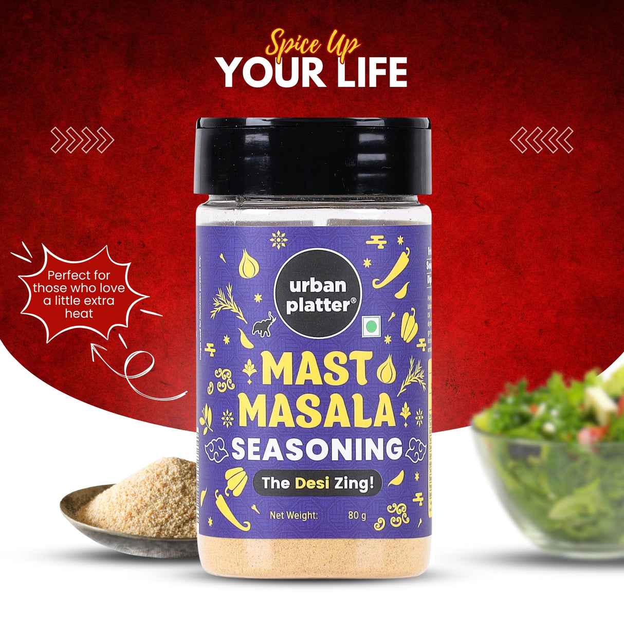 Urban Platter Mast Masala Seasoning, 80g (Classic Indian Masala Blend | Great for Fries, Popcorn, Makhanas & Salads)