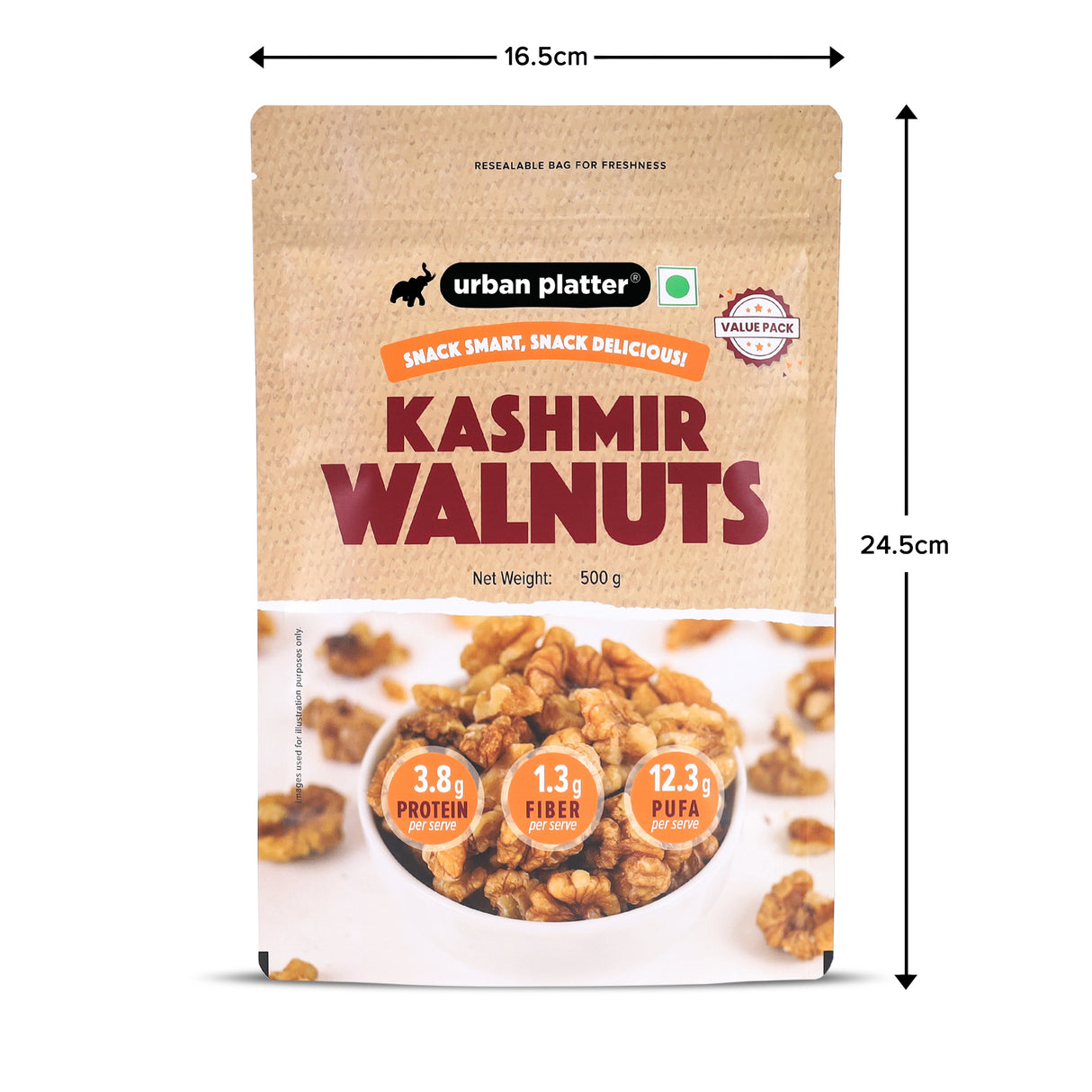 Urban Platter Kashmir Walnut Kernels, 500g (Shelled Halves | Akhrot Giri | Grown in India | Rich in Omega-3 & Antioxidants)