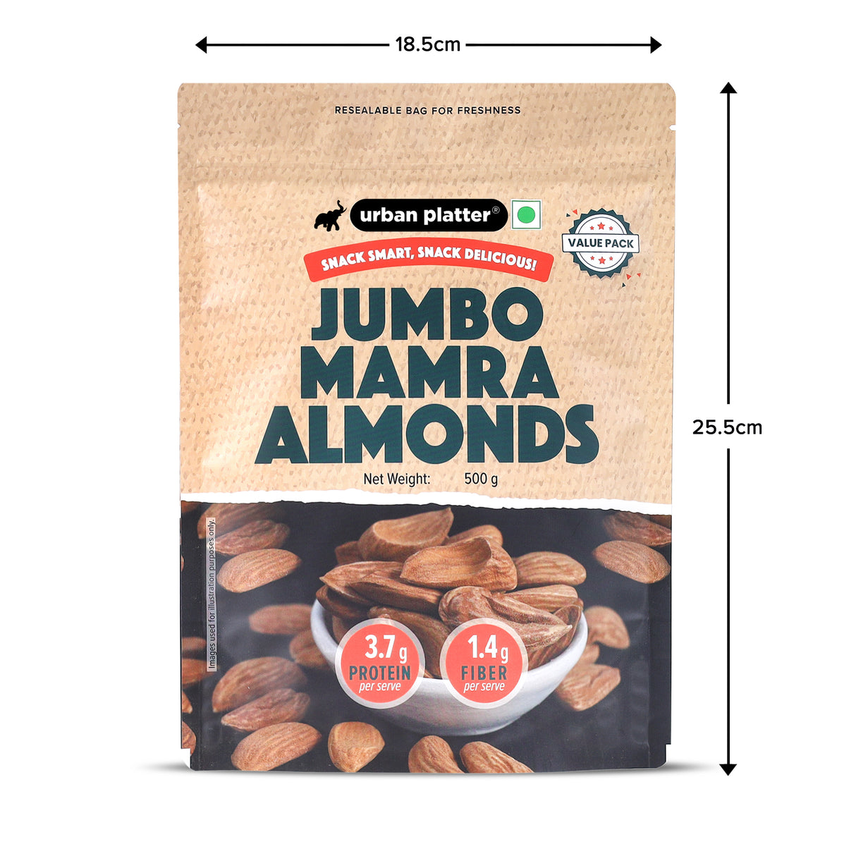 Urban Platter Jumbo Mamra Almonds, 500g (Superior Variety | Nutrient-Dense | Rich in Protein & Healthy Fats)