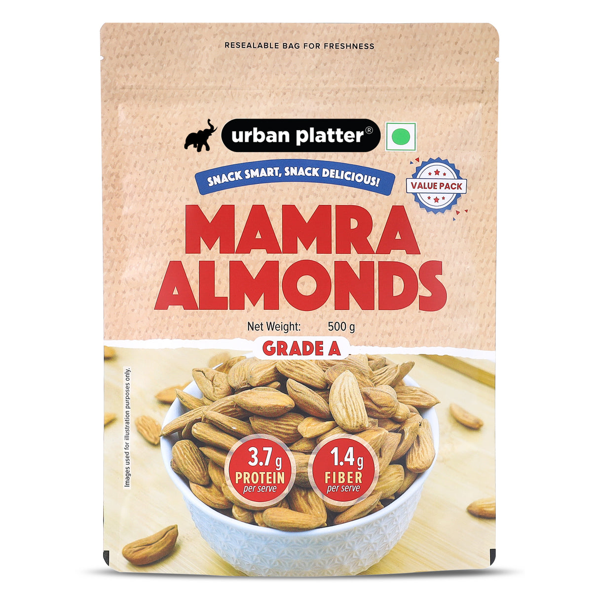 Urban Platter Mamra Almonds, 500g (Rich in Healthy Fats and Protein | Nutrient-Dense | Premium Almond Variety)