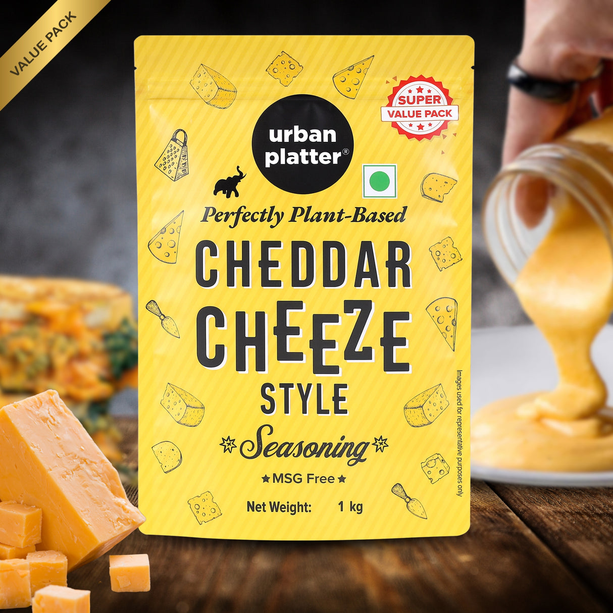 Cheddar Cheese Style Seasoning, 1 kg (Perfectly Plant-based | Ideal for Pop Corn, Fries, Pasta, and more | Super-Value pack)
