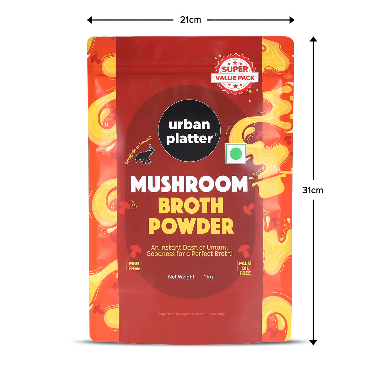 Urban Platter Mushroom Bouillon & Broth Powder, 1kg (Plant-Based | Instant Soup Base | MSG-free | Umami-Rich)