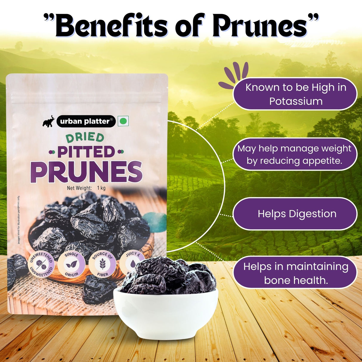 Urban Platter Pitted California Prunes, 1Kg (Dried Plums | Unsweetened | Rich in fibre | Great for Digestion)