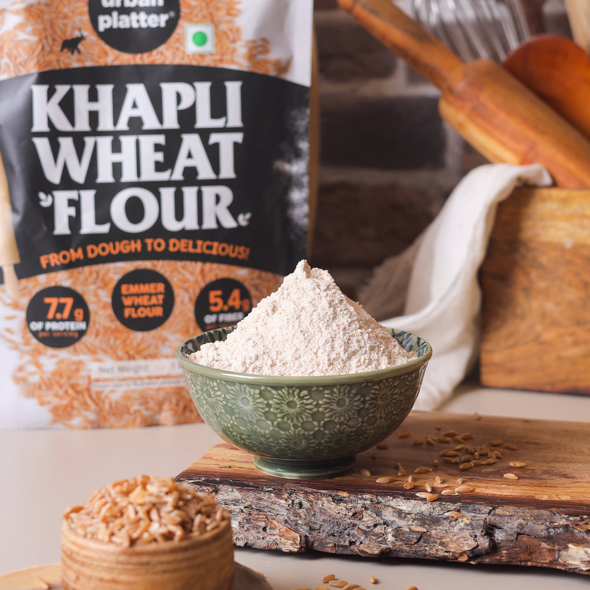 Khapli Wheat Flour, 1kg (Ancient Grain | High-Fibre & Low-Gluten | Stone-Ground & Wholesome Atta)