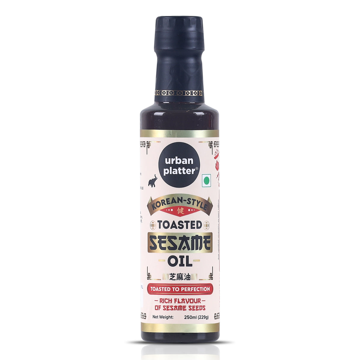 Urban Platter Korean-Style Toasted Sesame Oil, 250ml (Cold-Pressed | Rich Flavour | known as Chamgireum | Perfect finishing oil for all Asian dishes)