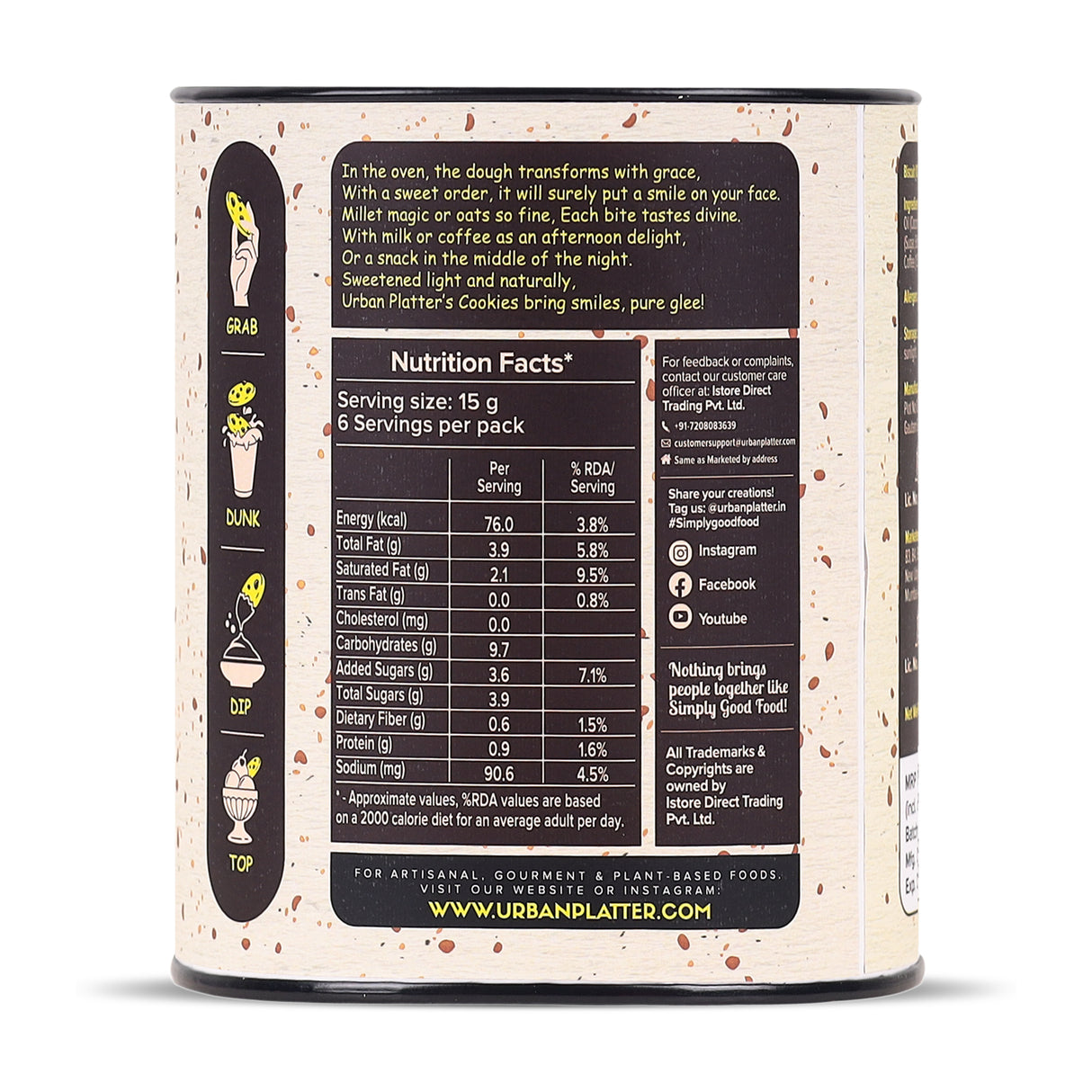 Urban Platter Millet Coffee Chocolate Chip Cookies, 90g (15g x 6N) (Made with Millets & Oats | Gluten-free | Refined Sugar-free | Preservative-free )