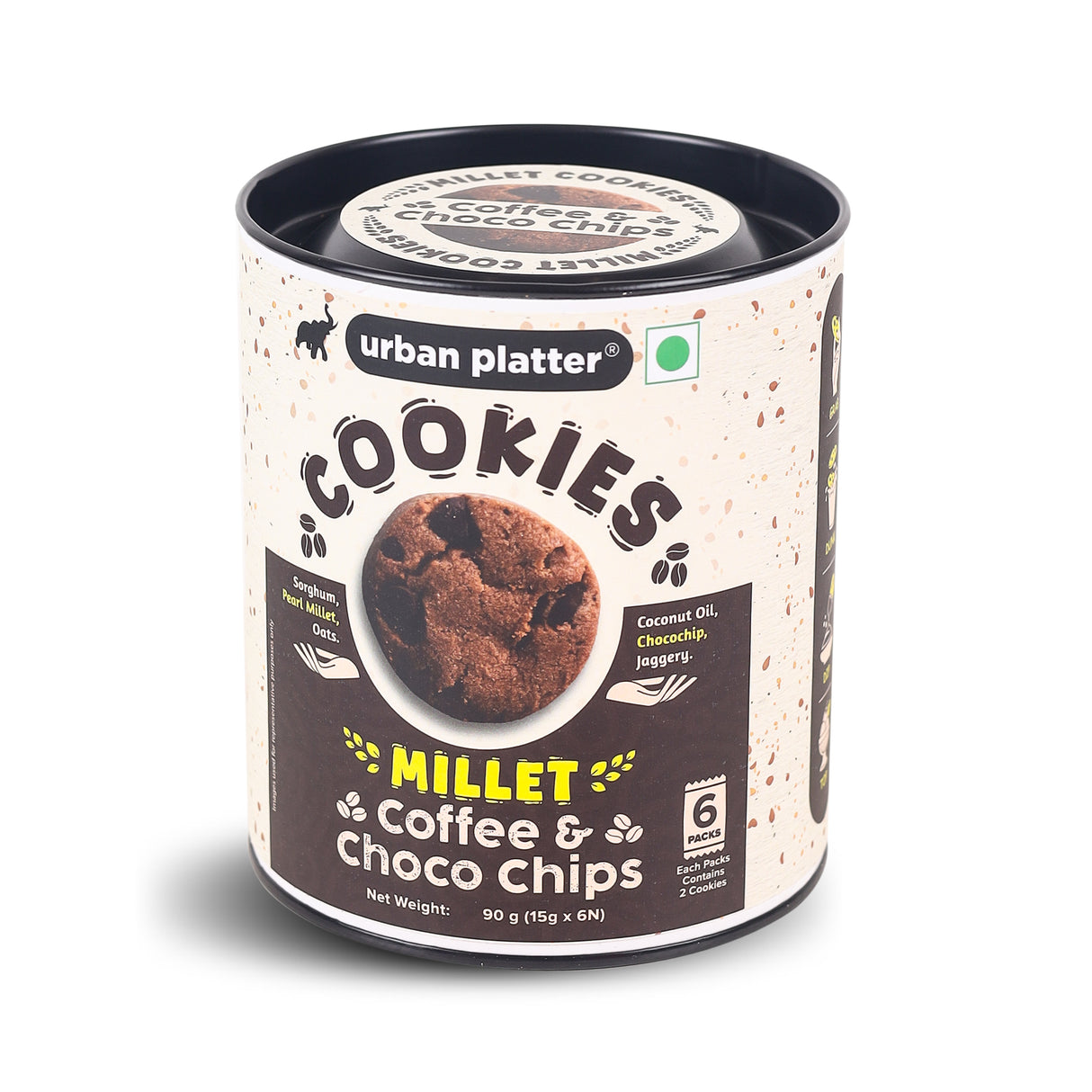 Urban Platter Millet Coffee Chocolate Chip Cookies, 90g (15g x 6N) (Made with Millets & Oats | Gluten-free | Refined Sugar-free | Preservative-free )