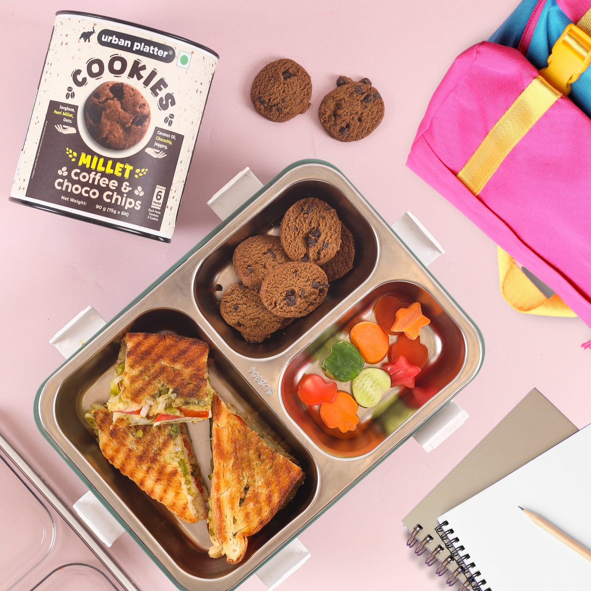 Urban Platter Millet Coffee Chocolate Chip Cookies, 90g (15g x 6N) (Made with Millets & Oats | Gluten-free | Refined Sugar-free | Preservative-free )