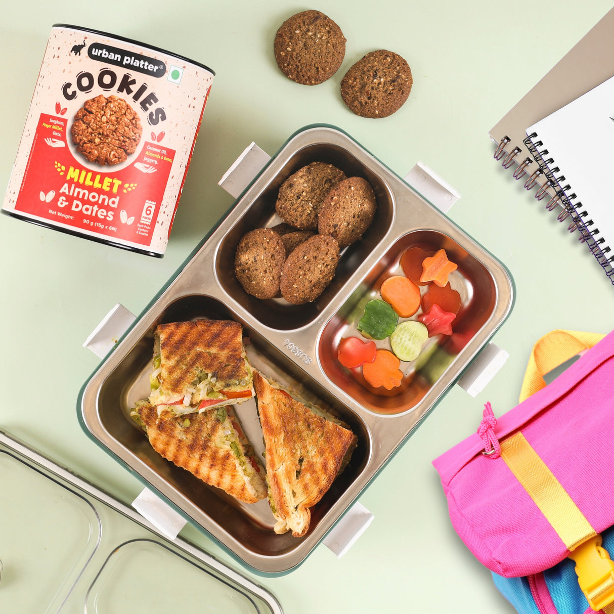 Urban Platter Millet Date and Almond Cookies, 90g (15g x 6N) (Made with Millets & Oats | Gluten-free | Refined Sugar-free | Preservative-free )