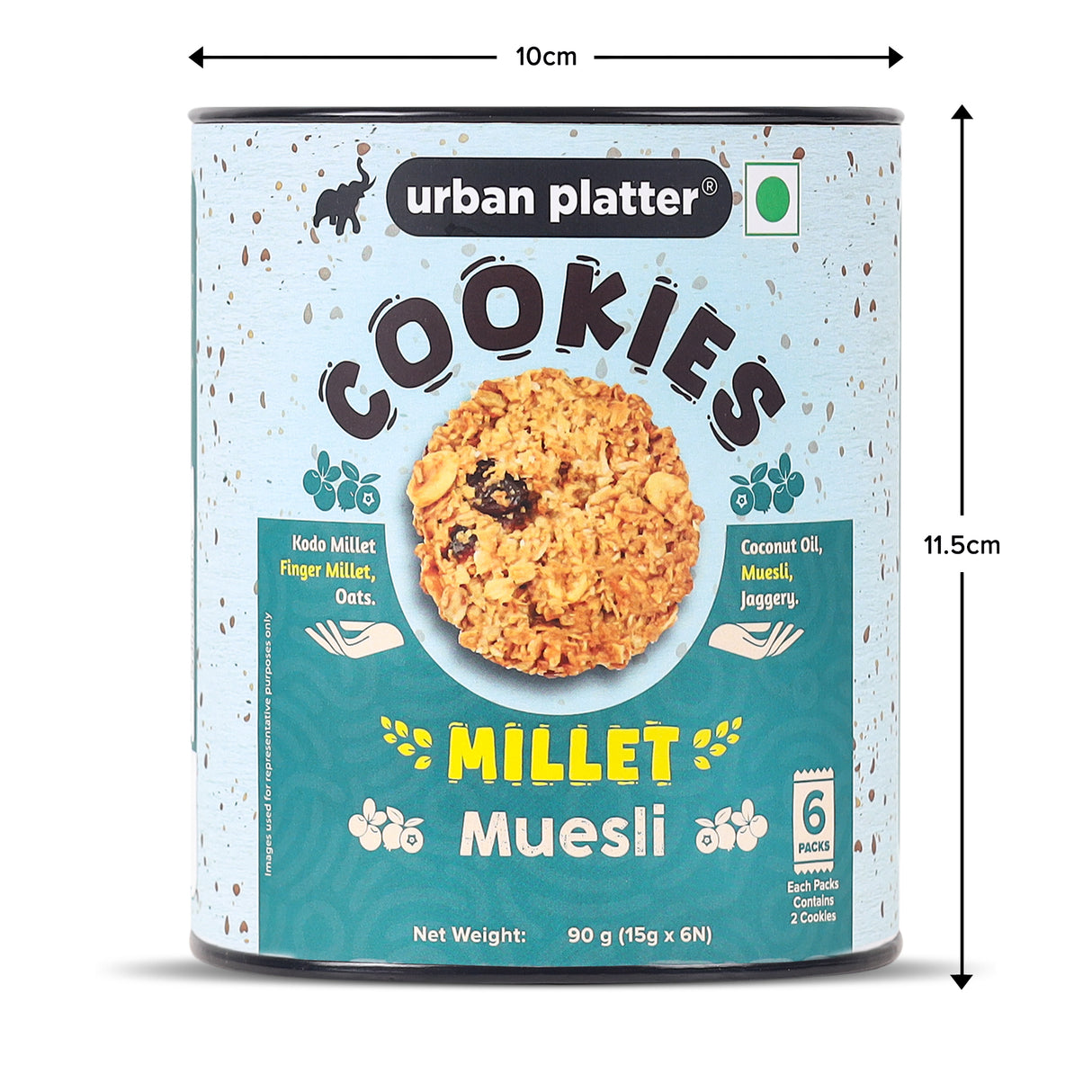 Urban Platter Millet Muesli Cookies, 90g (15g x 6N) (Made with Millets & Oats | Gluten-free | Refined Sugar-free | Preservative-free)