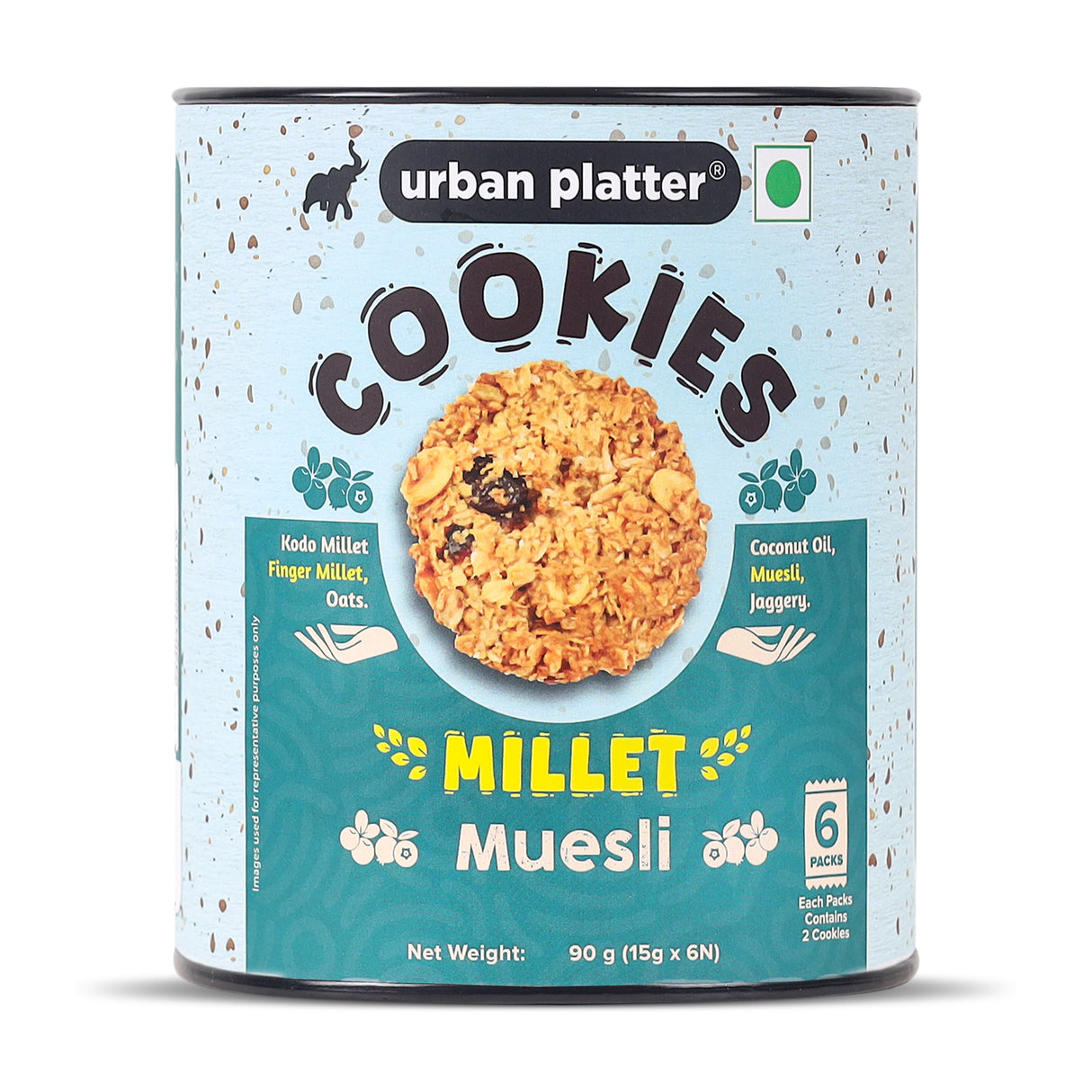 Urban Platter Millet Muesli Cookies, 90g (15g x 6N) (Made with Millets & Oats | Gluten-free | Refined Sugar-free | Preservative-free)