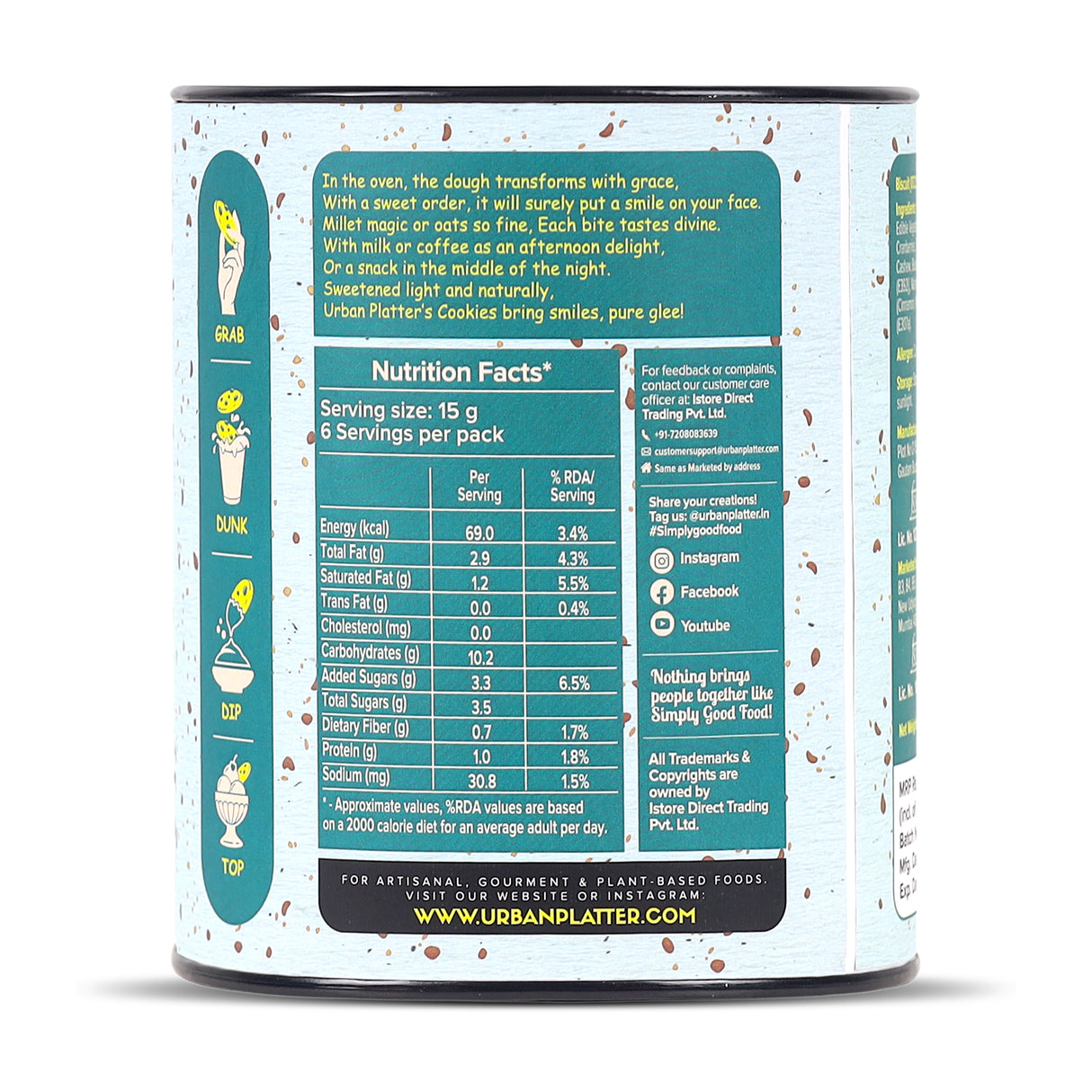 Urban Platter Millet Muesli Cookies, 90g (15g x 6N) (Made with Millets & Oats | Gluten-free | Refined Sugar-free | Preservative-free)